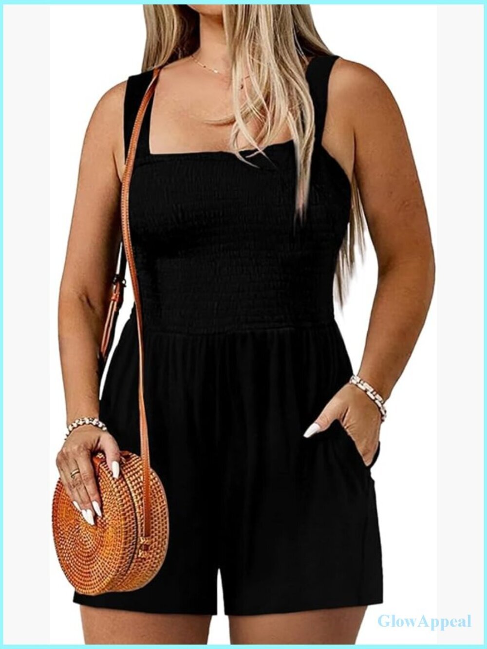 Plus Size Smocked Square Neck Sleeveless Jumpsuit with Pockets